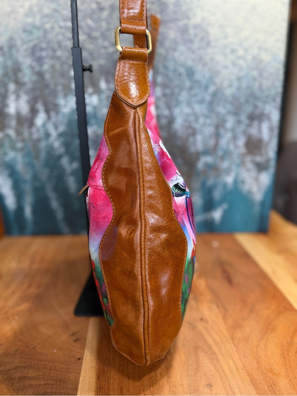 Sharif 1827 Rare Artistic Expressions Hand-Painted Butterfly Leather Bag VGUC - Picture 9 of 13